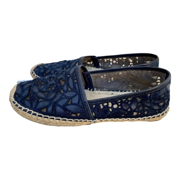 Tory Burch Leather Rhea Espadrilles Navy Blue Shoe Size 9